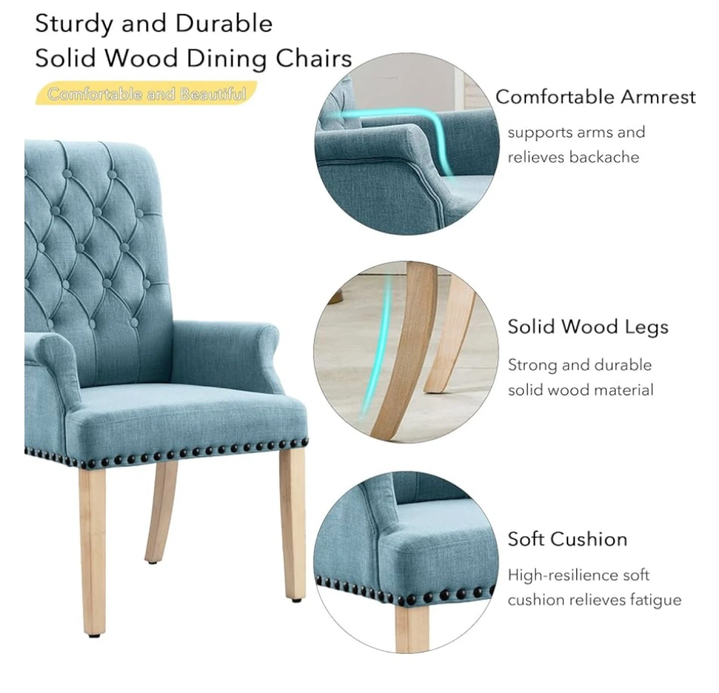 New in Box Upholstered Elegant Fabric Accent Chair, Light Blue - photo 4