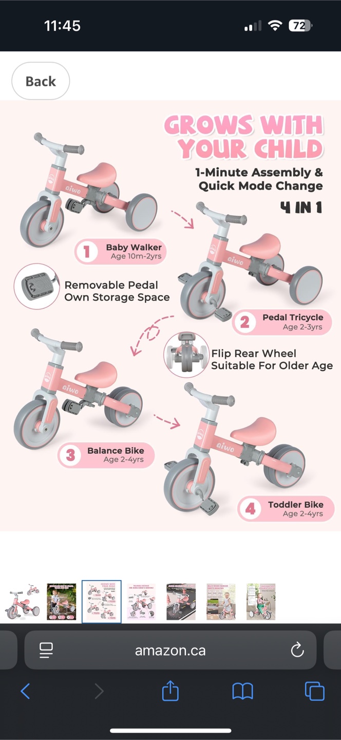 Aiwo 4-in-1 Kids Tricycle Balance Bike