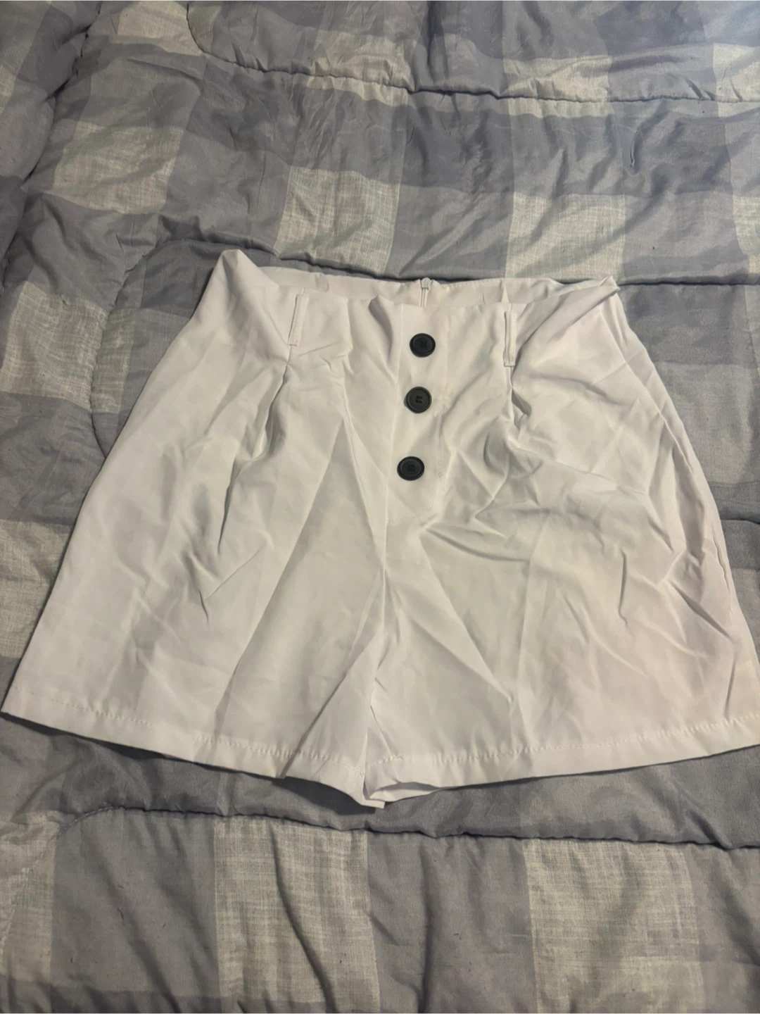 White High-Waisted Button-Up Shorts