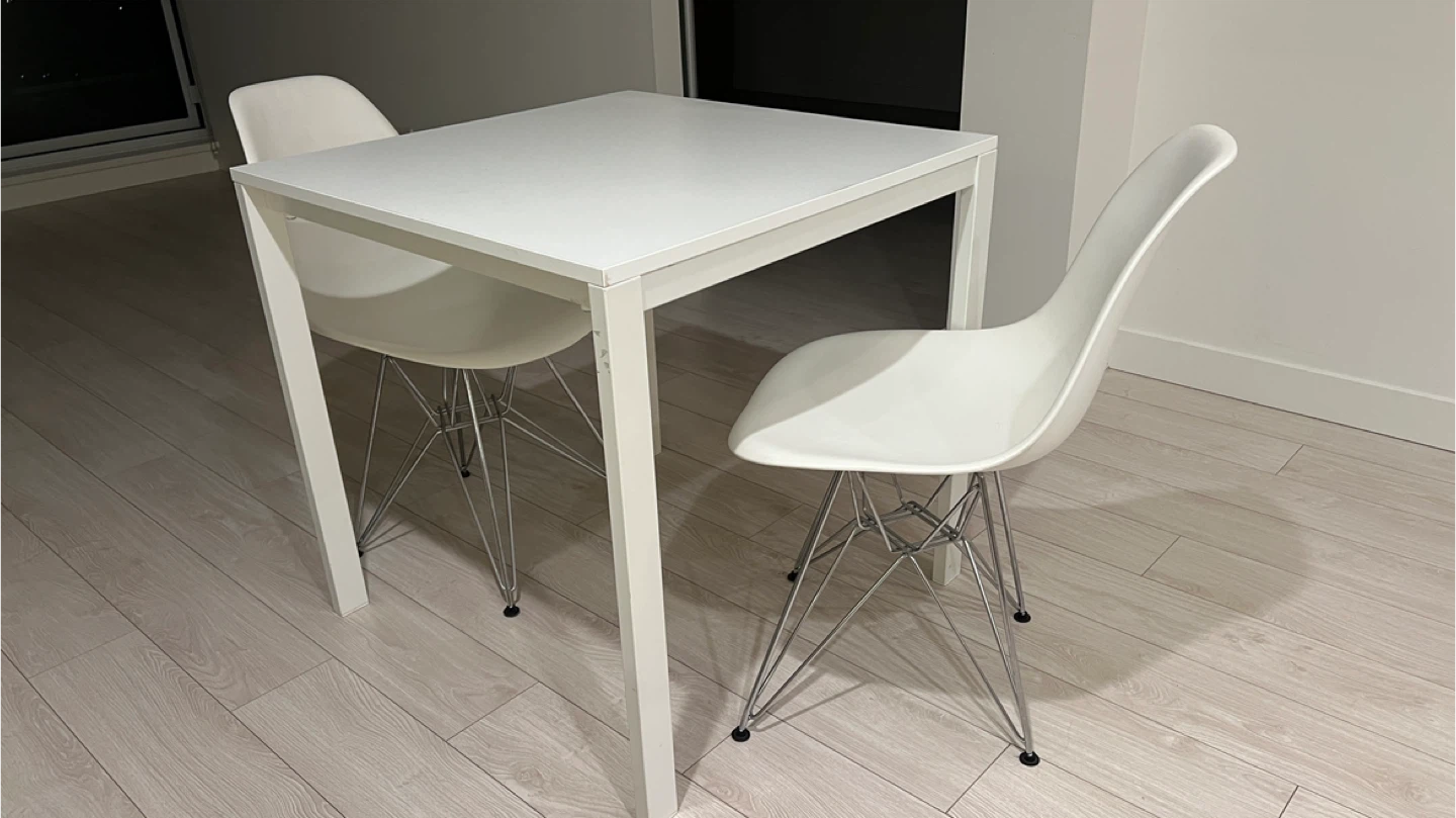 IKEA White Dining Table and 2 Chairs Set - photo 2