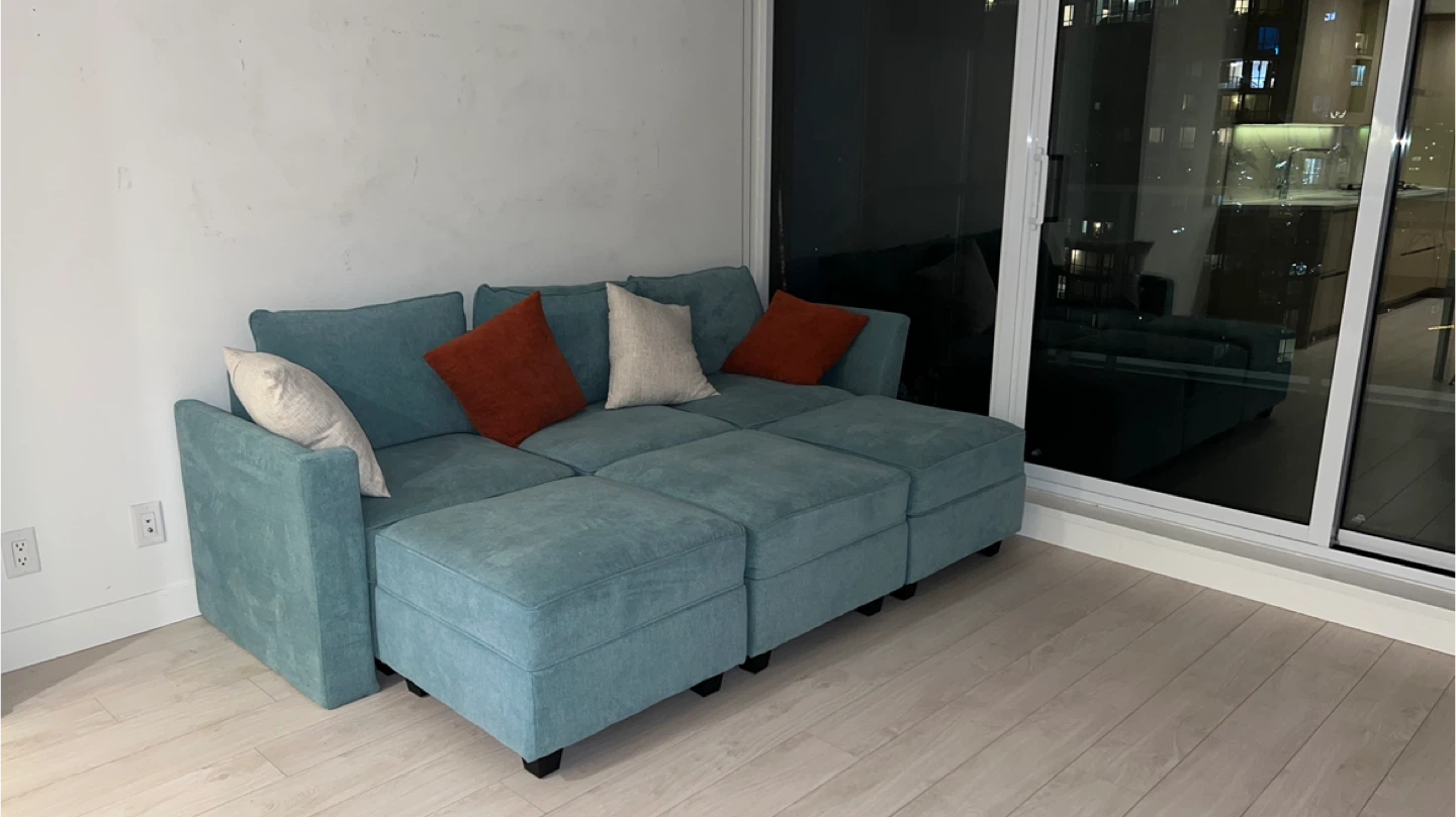 Aqua Blue Sectional Sofa with Storage - photo 3
