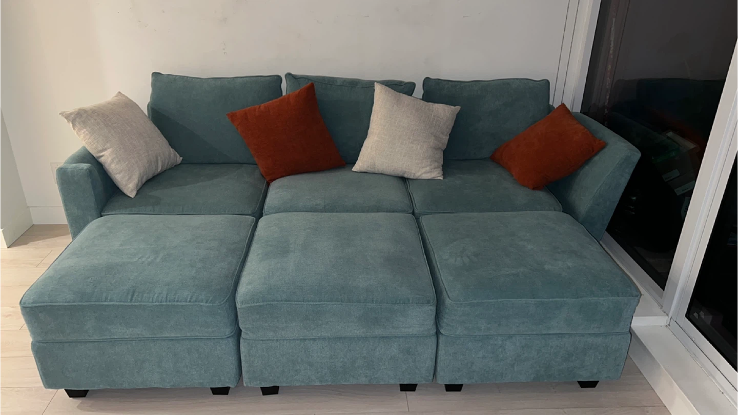 Aqua Blue Sectional Sofa with Storage