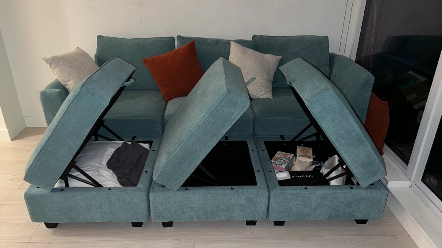 Aqua Blue Sectional Sofa with Storage - photo 2
