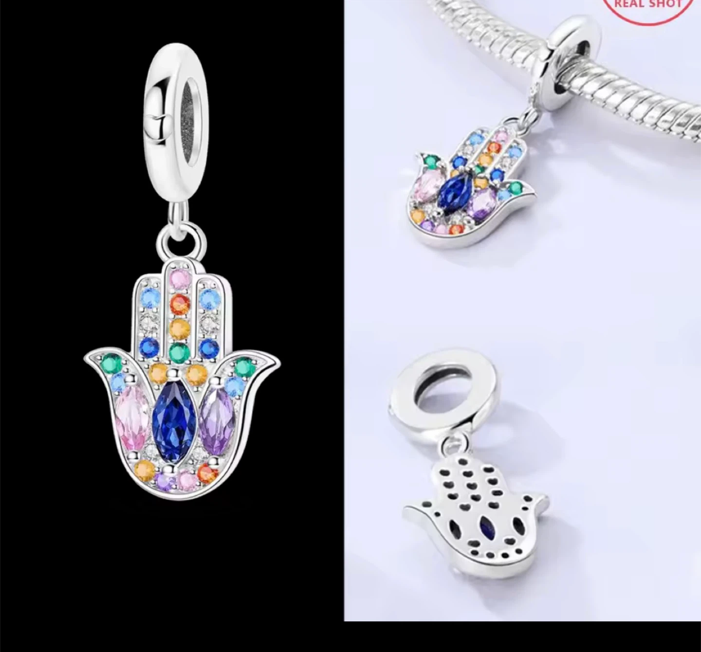 🥕Hamsa Hand Charm Bead Sterling Silver - photo 3