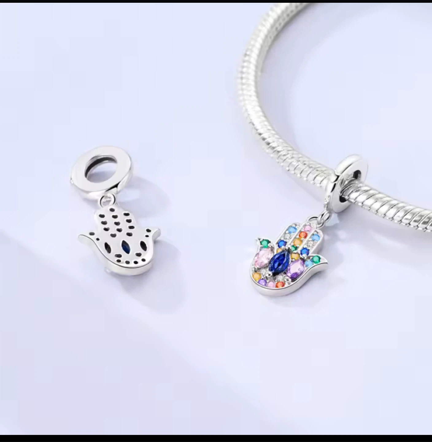 🥕Hamsa Hand Charm Bead Sterling Silver - photo 5