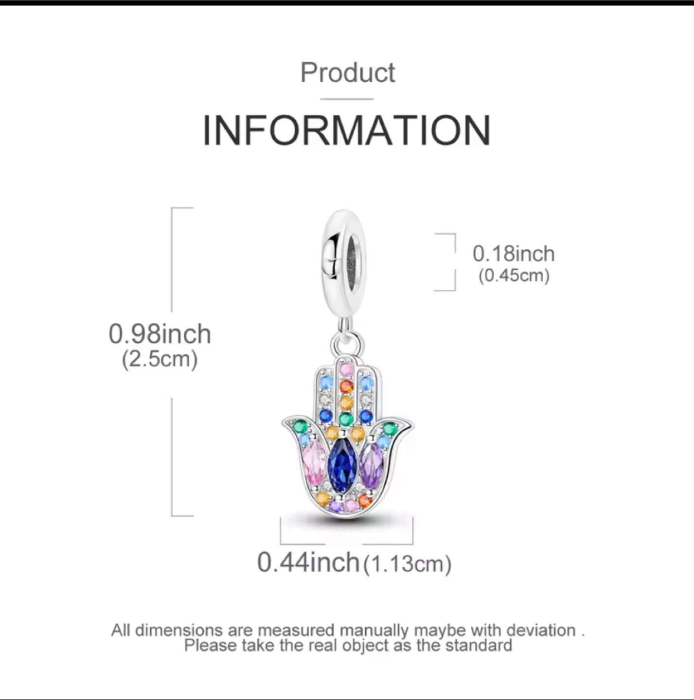 🥕Hamsa Hand Charm Bead Sterling Silver - photo 2