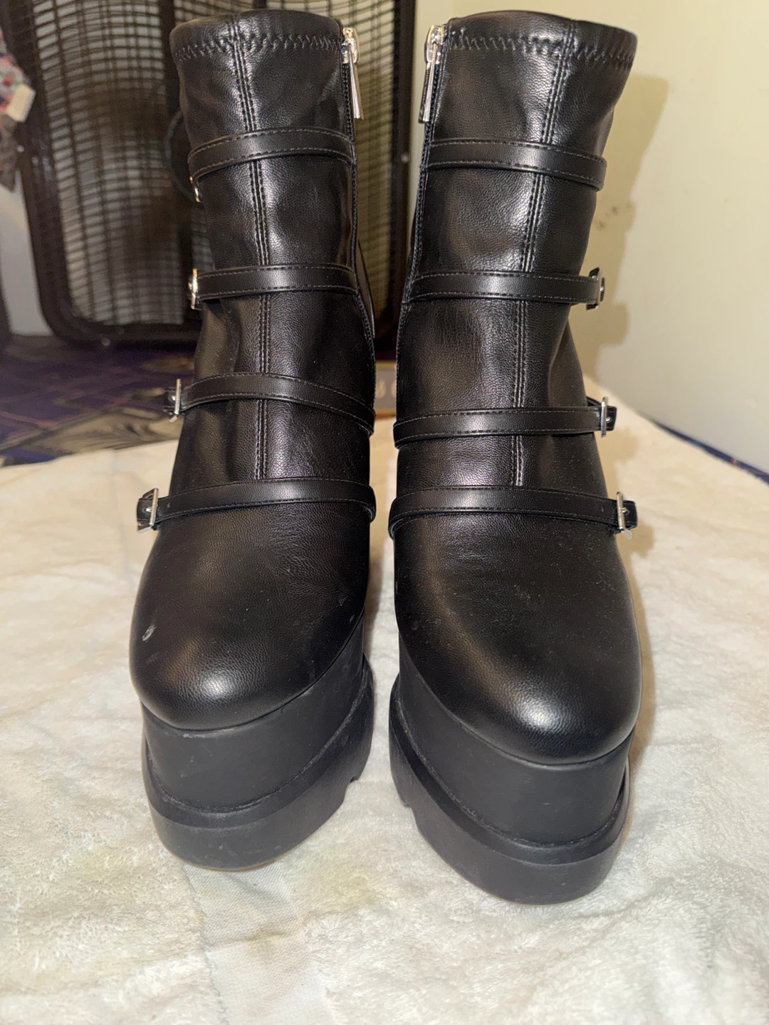 Black Wedge Platform Boots with Buckles - Size 10M - photo 4