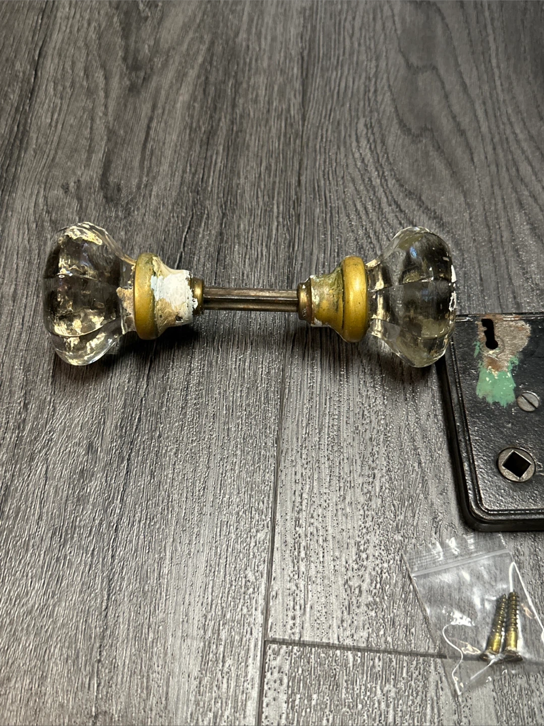 Vintage Glass Crystal Doorknob Set with Lock Mechanism - photo 3