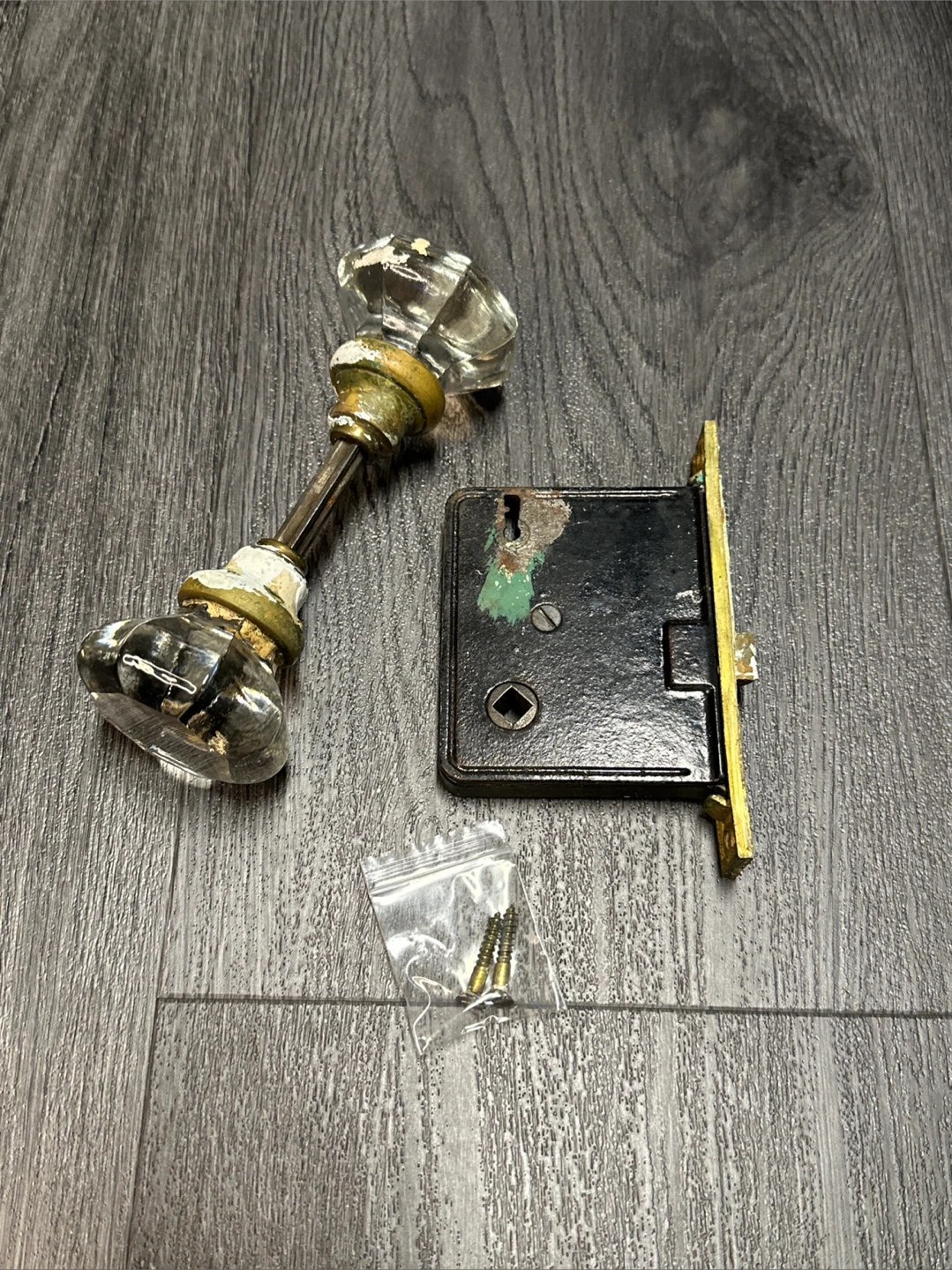 Vintage Glass Crystal Doorknob Set with Lock Mechanism