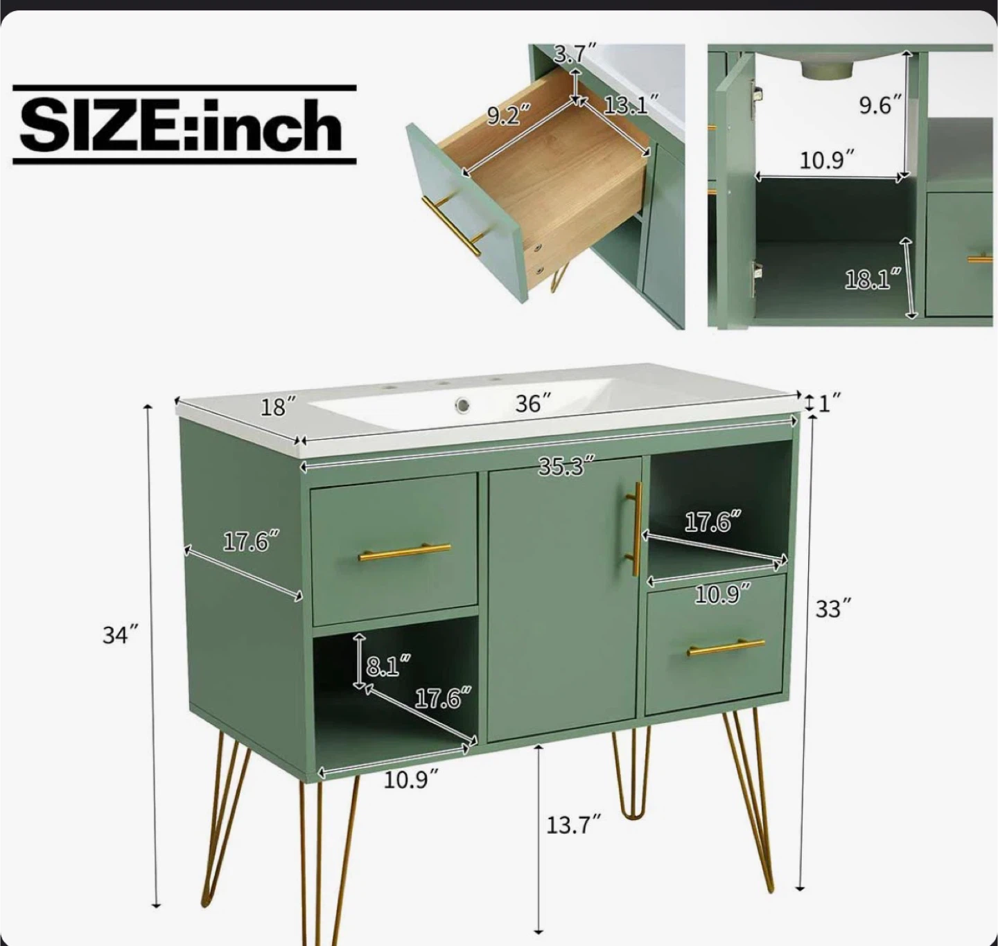 36" Bathroom Vanity with Resin Sink Combo - photo 5