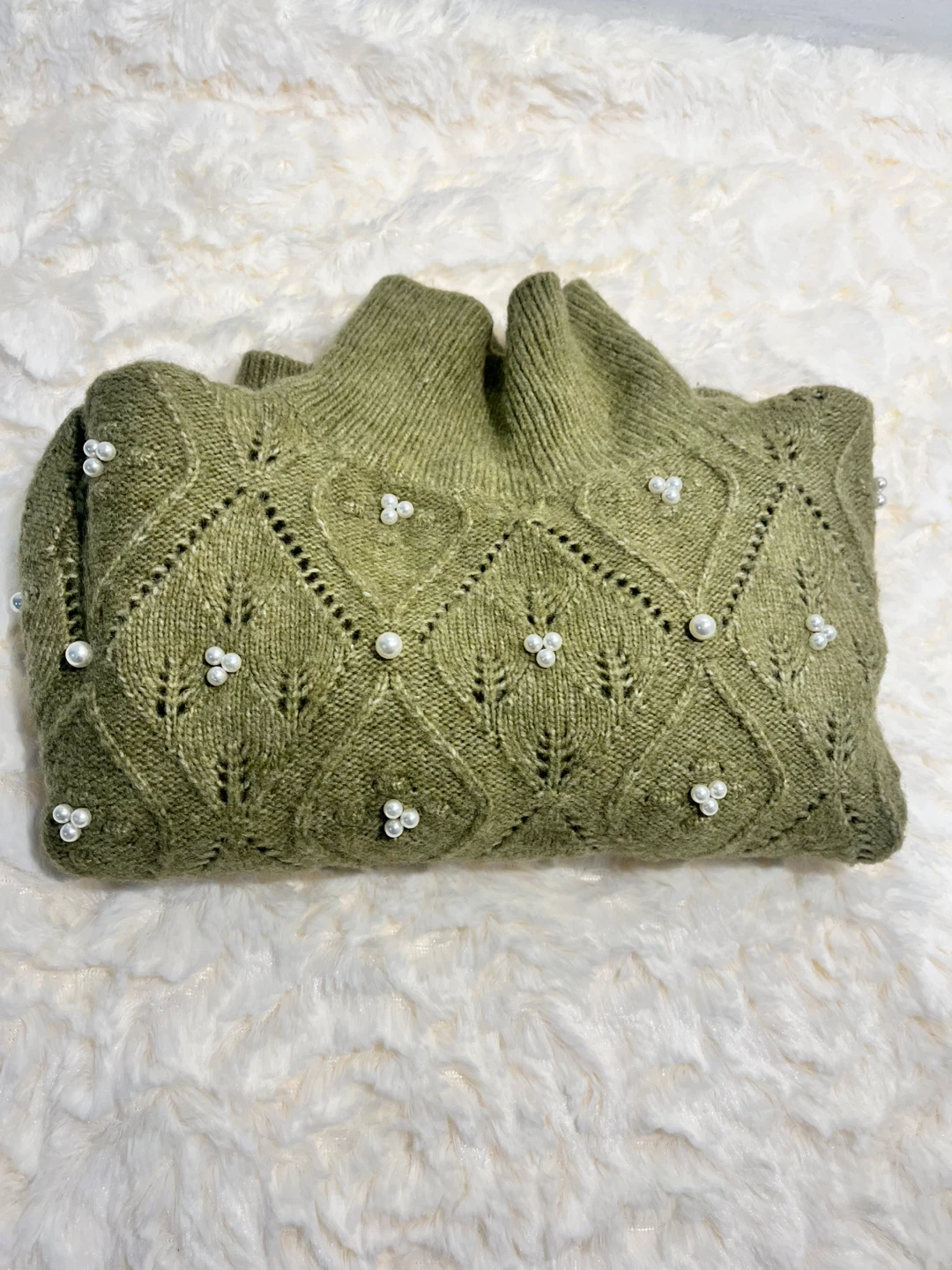 Zara Green Knit Sweater with Pearls - photo 4