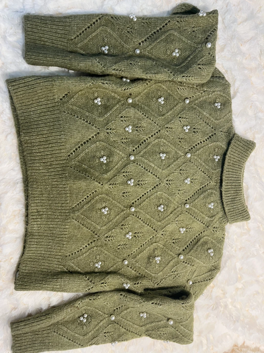 Zara Green Knit Sweater with Pearls - photo 2