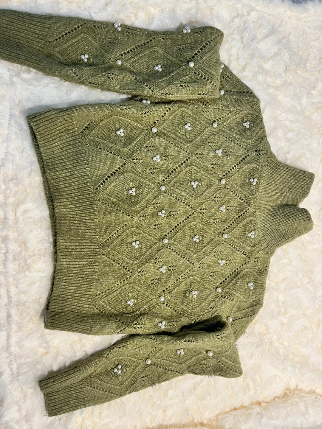 Zara Green Knit Sweater with Pearls