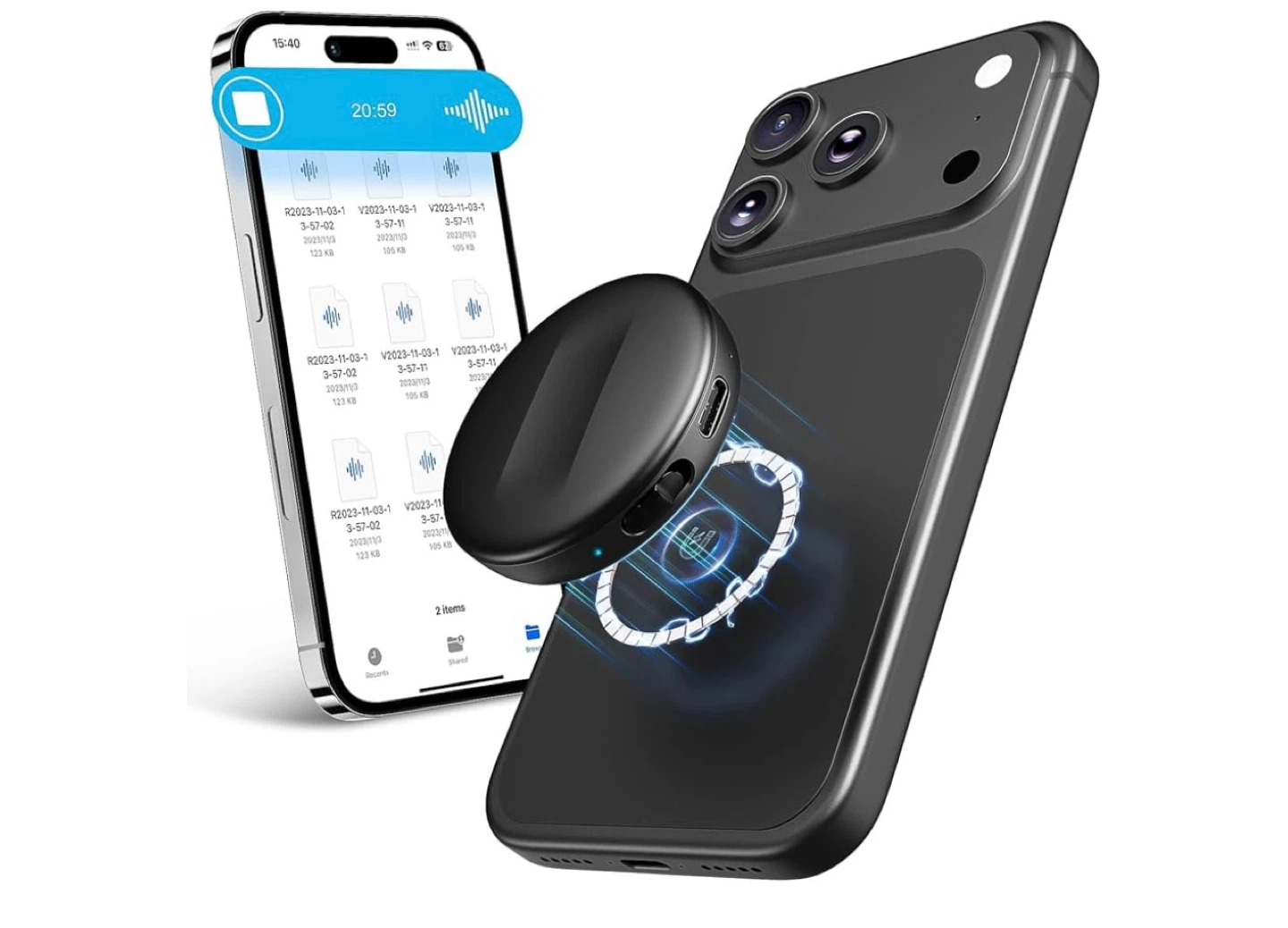 Black Portable Voice Recorder with Charging Case