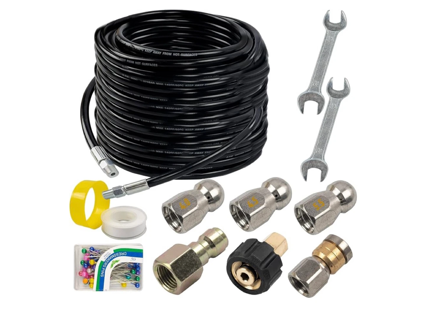 Pressure Washer Hose Kit with Nozzles and Wrenches