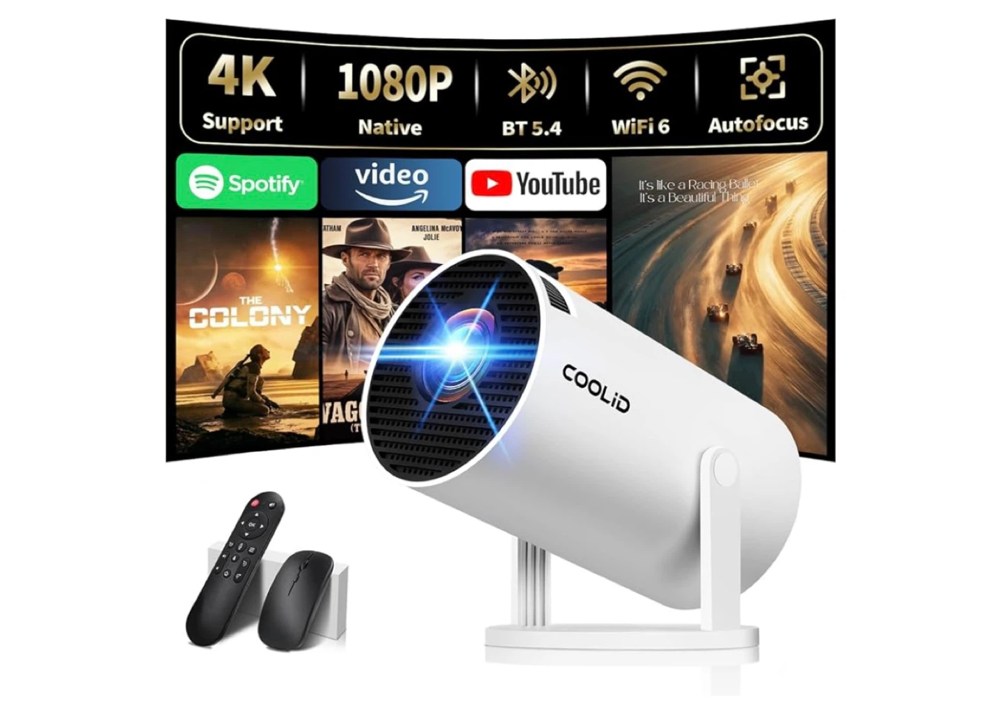 COOLID Portable Projector 1080P Native with WiFi 6 and Autofocus