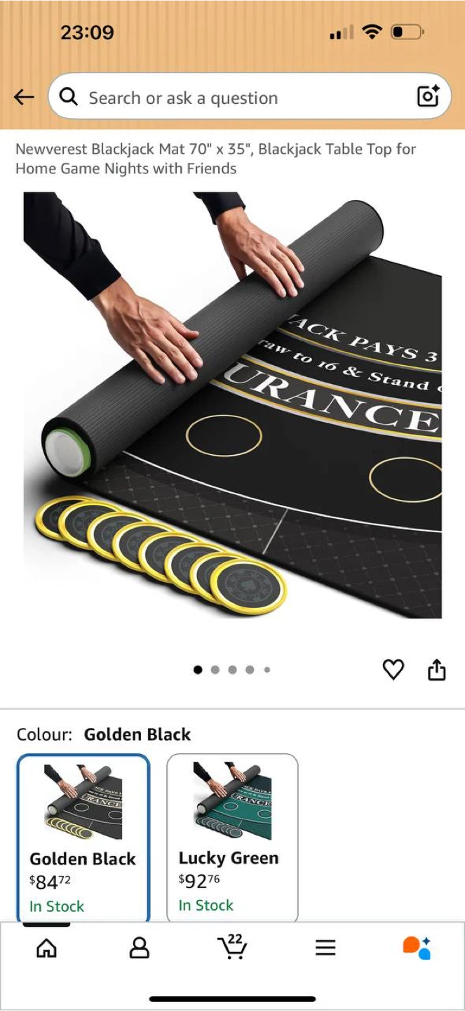 Newverest Blackjack Mat 70” x 35” – Golden Black 🎲