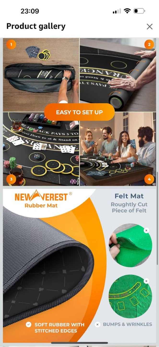 Newverest Blackjack Mat 70” x 35” – Golden Black 🎲 - photo 3