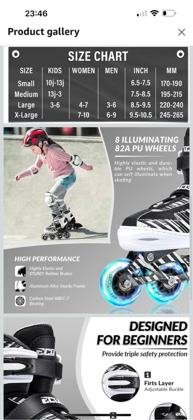ECOO Adjustable Inline Skates with Light Up Wheel - photo 3