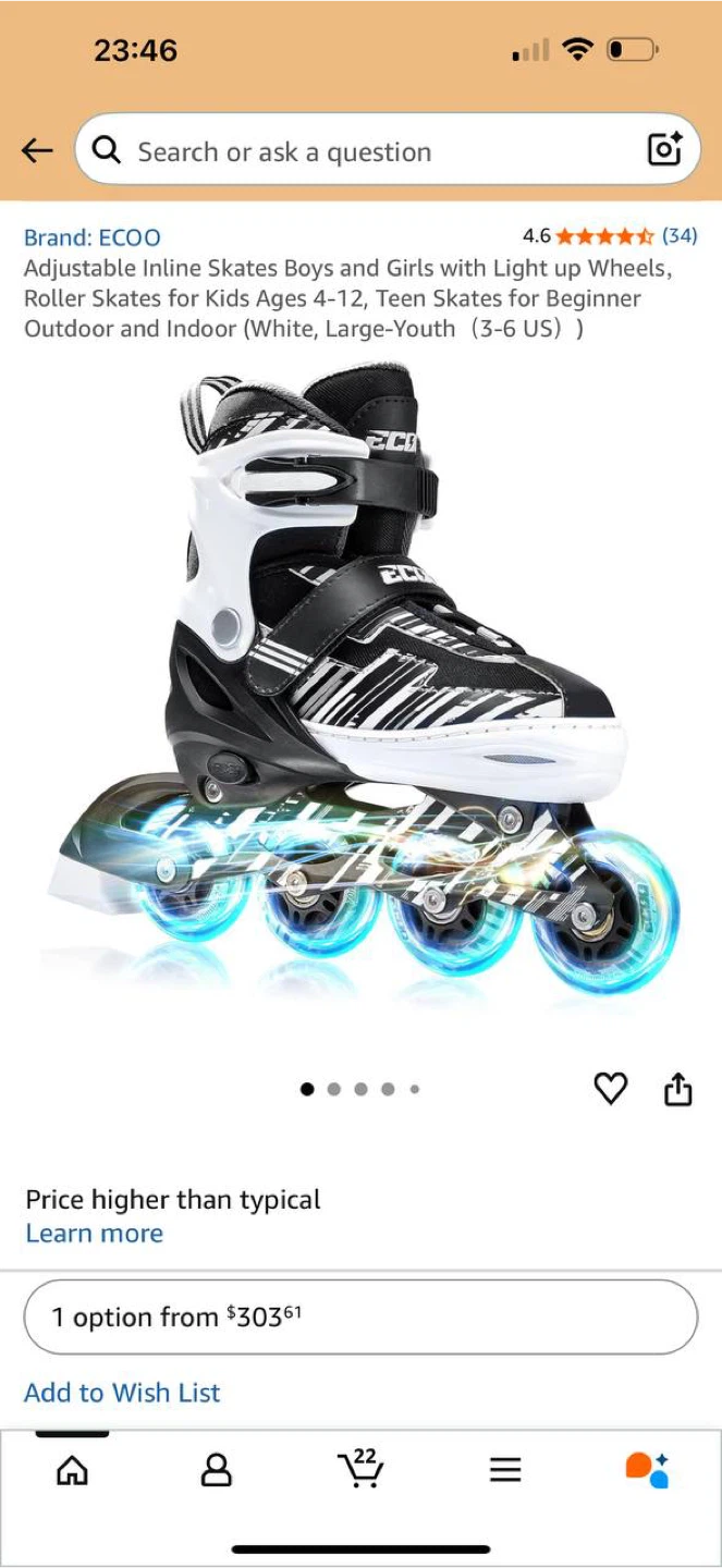 ECOO Adjustable Inline Skates with Light Up Wheel