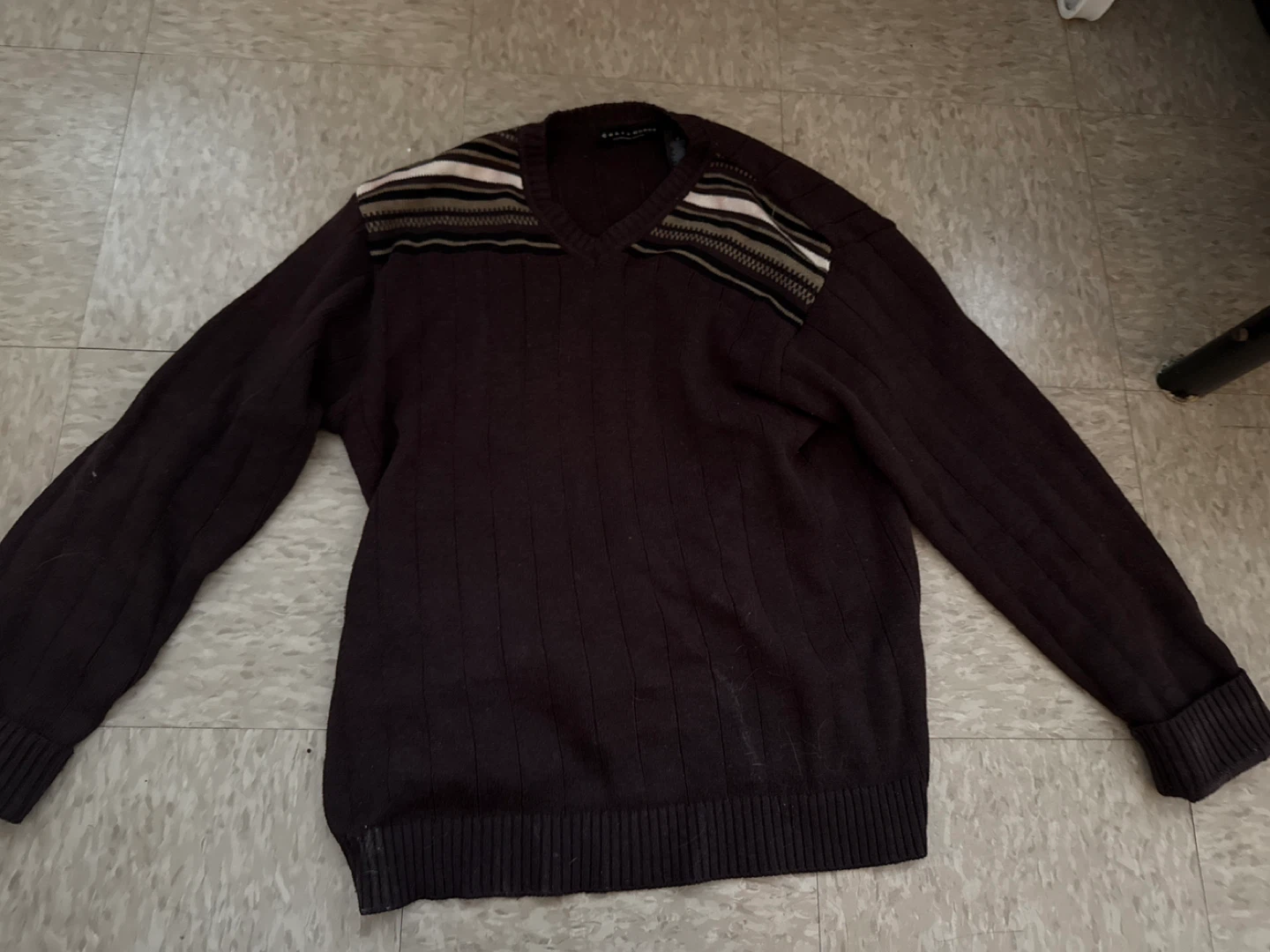 Brown V-Neck Striped Sweater 🥕