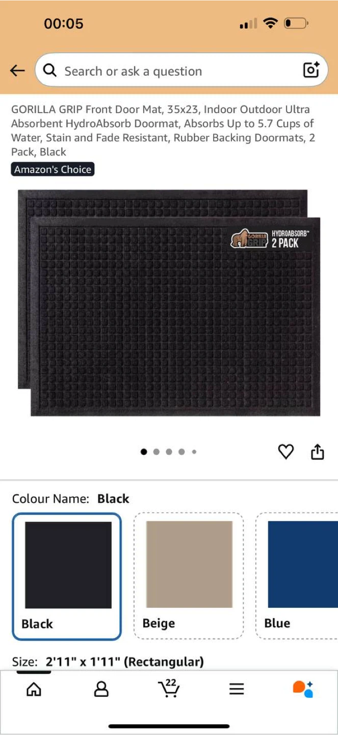 GORILLA GRIP HydroAbsorb Front Door Mats 2-Pack