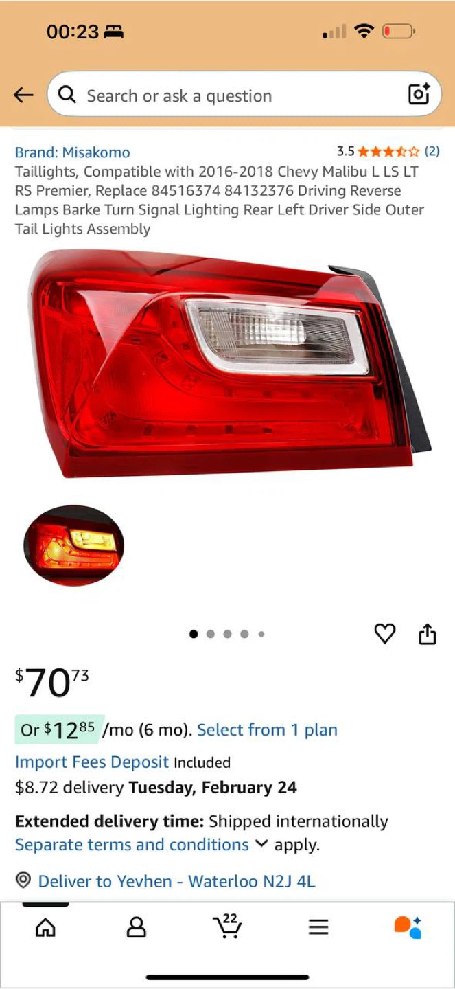 Misakomo Rear Left Tail Light Assembly for 2016/18