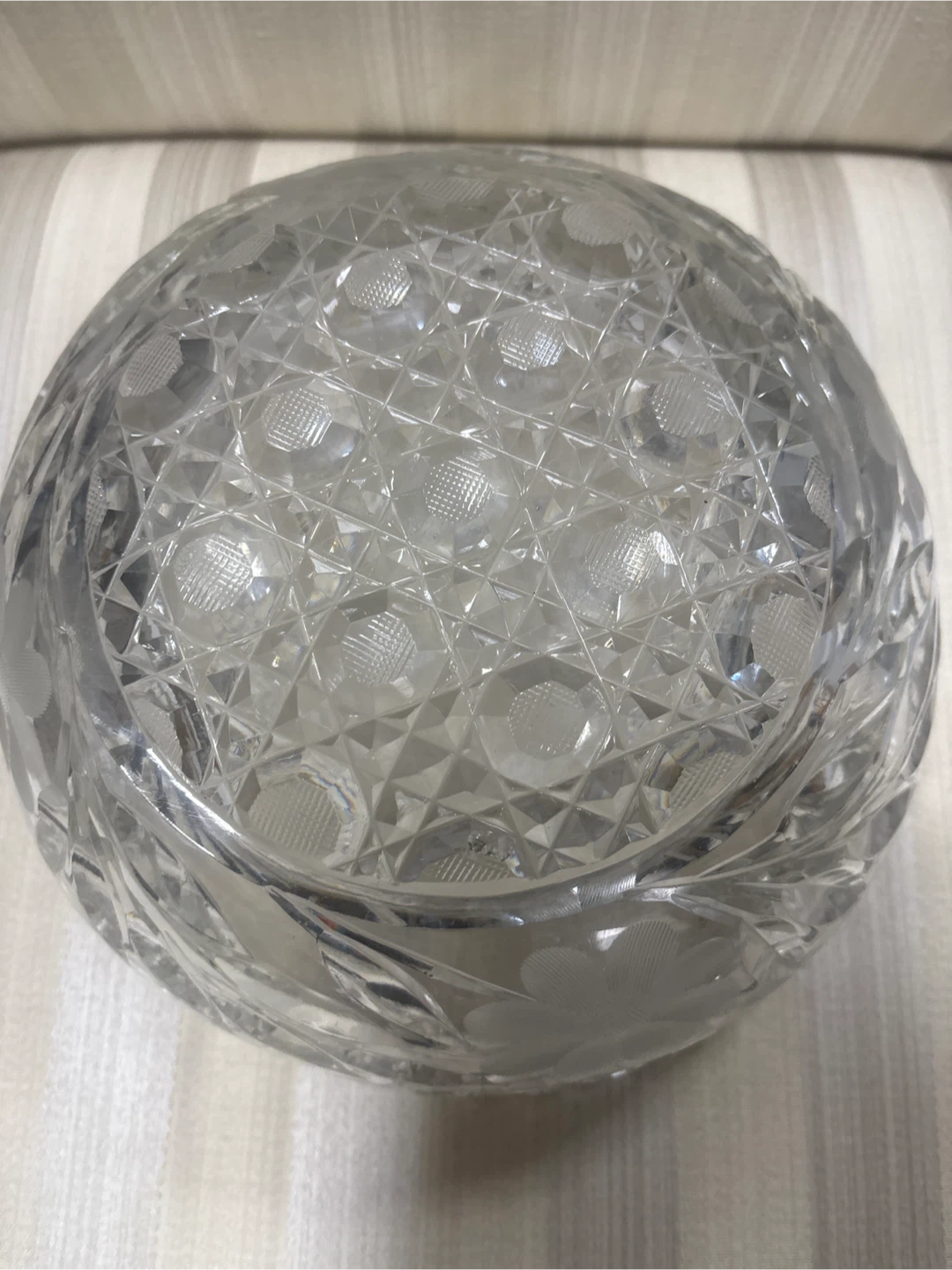 Vintage Crystal Cut Glass Bowl with Floral Etching - photo 5