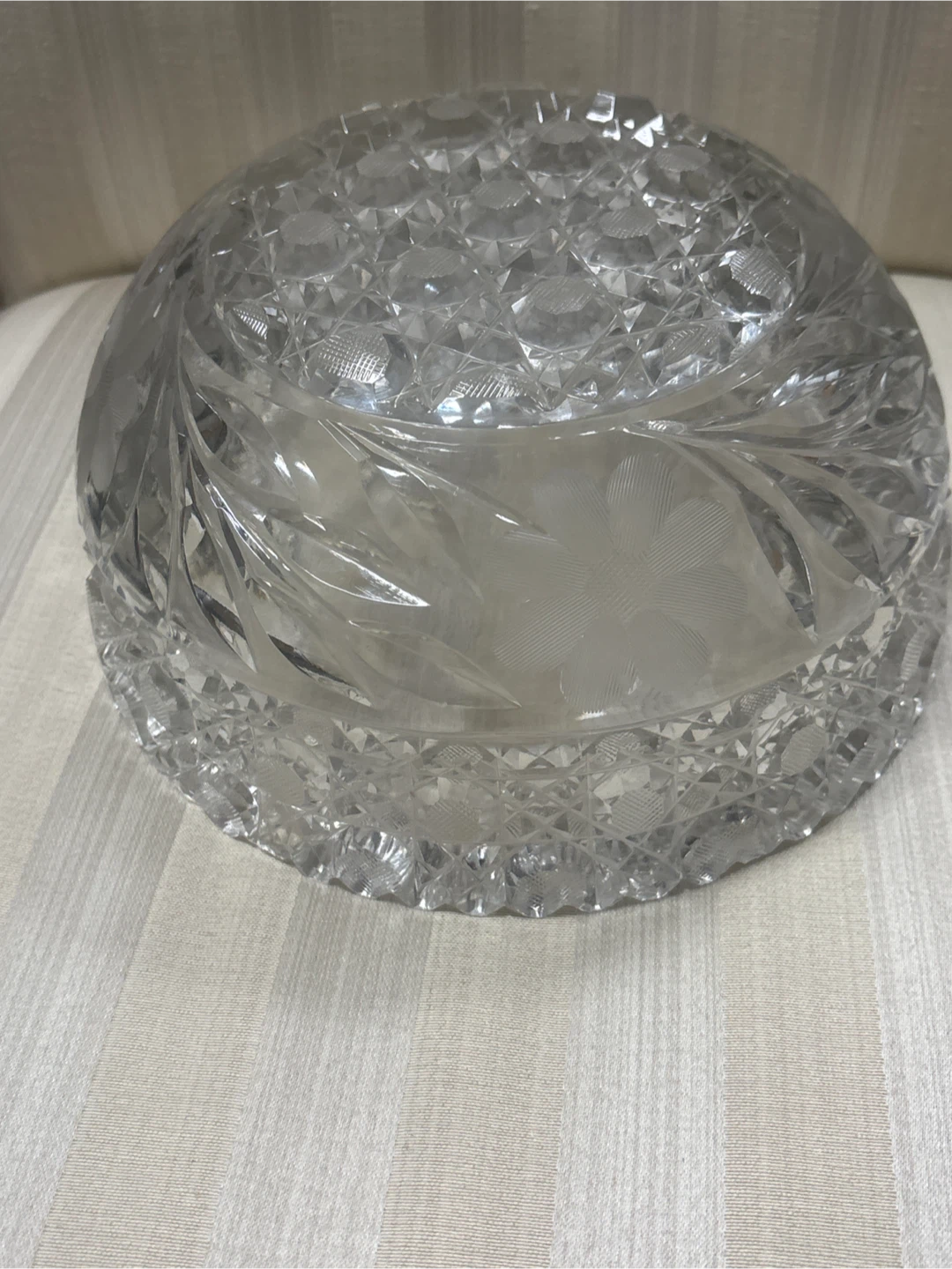Vintage Crystal Cut Glass Bowl with Floral Etching - photo 4