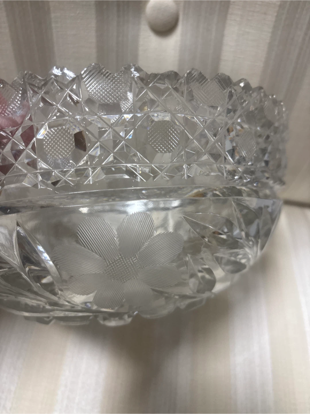 Vintage Crystal Cut Glass Bowl with Floral Etching - photo 2