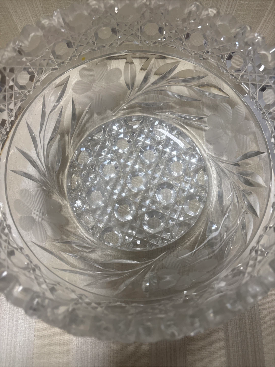 Vintage Crystal Cut Glass Bowl with Floral Etching - photo 3