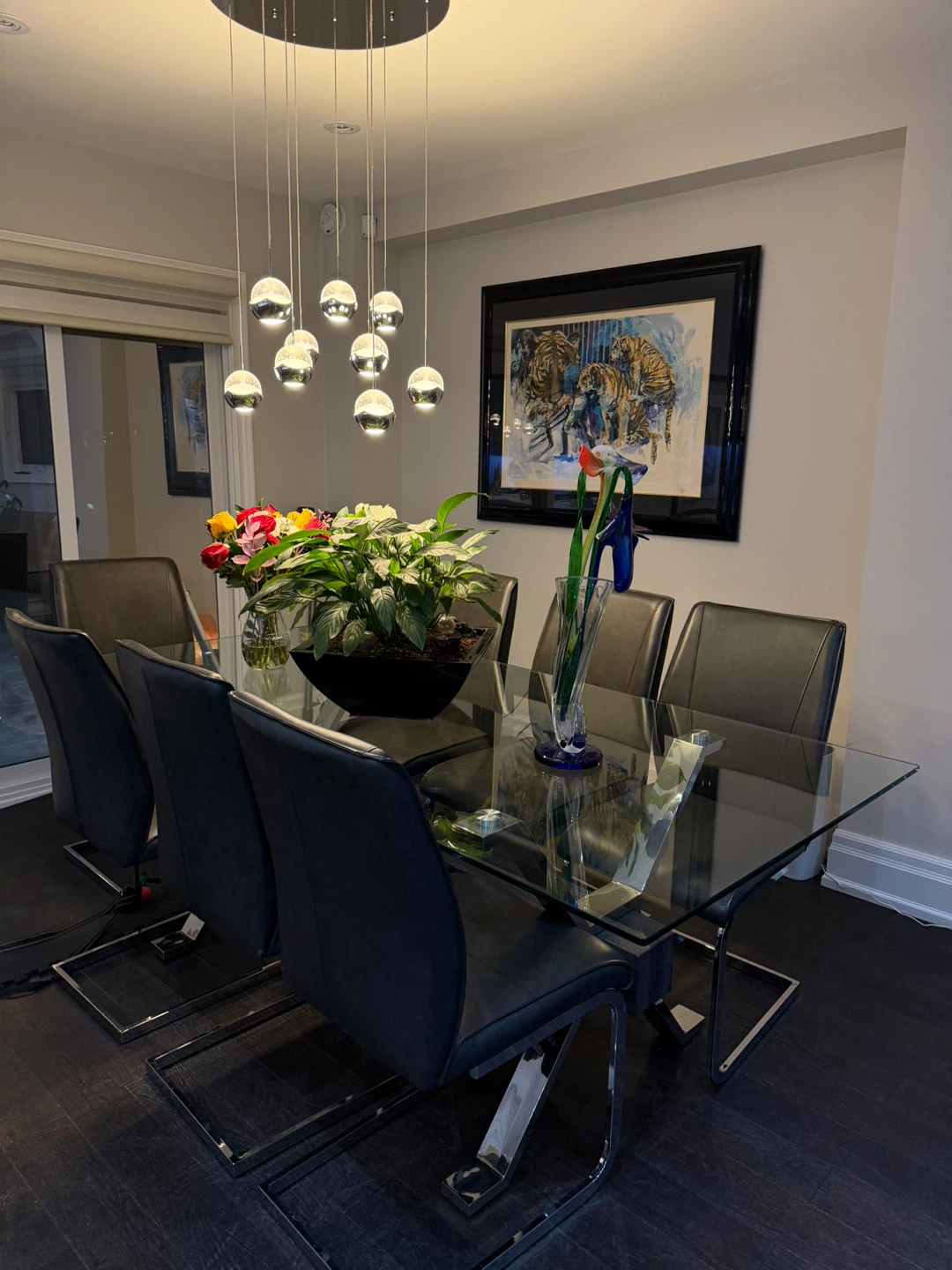 Modern Glass Dining Table with 8 Leather Chairs - photo 4