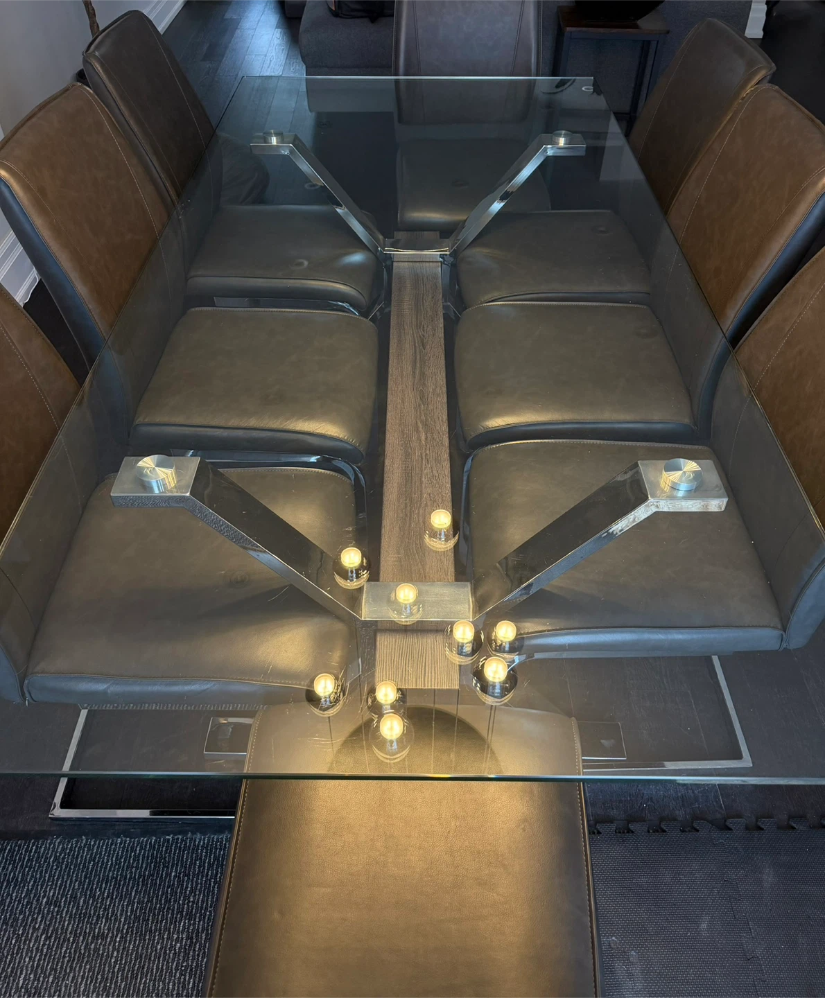 Modern Glass Dining Table with 8 Leather Chairs - photo 2