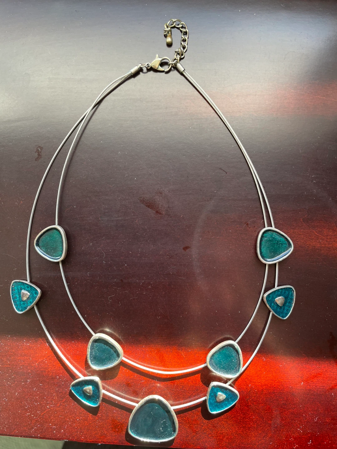 Double Strand Teal Pendant Necklace