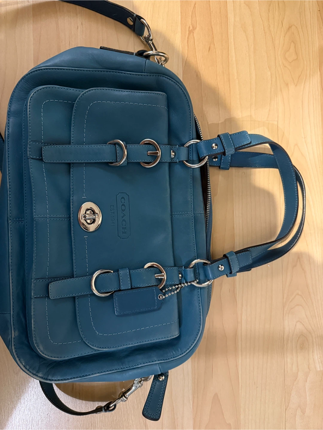 Coach teal leather satchel - photo 2