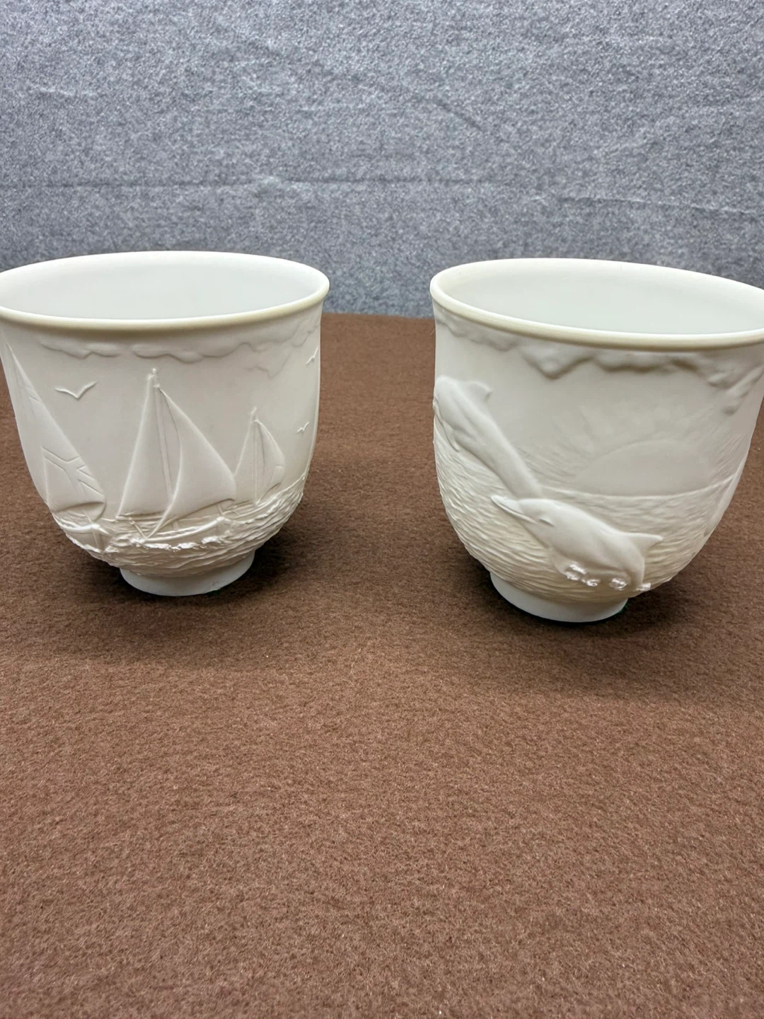 Lladro Collectors Society Nautical Cups Sailboats Dolphins