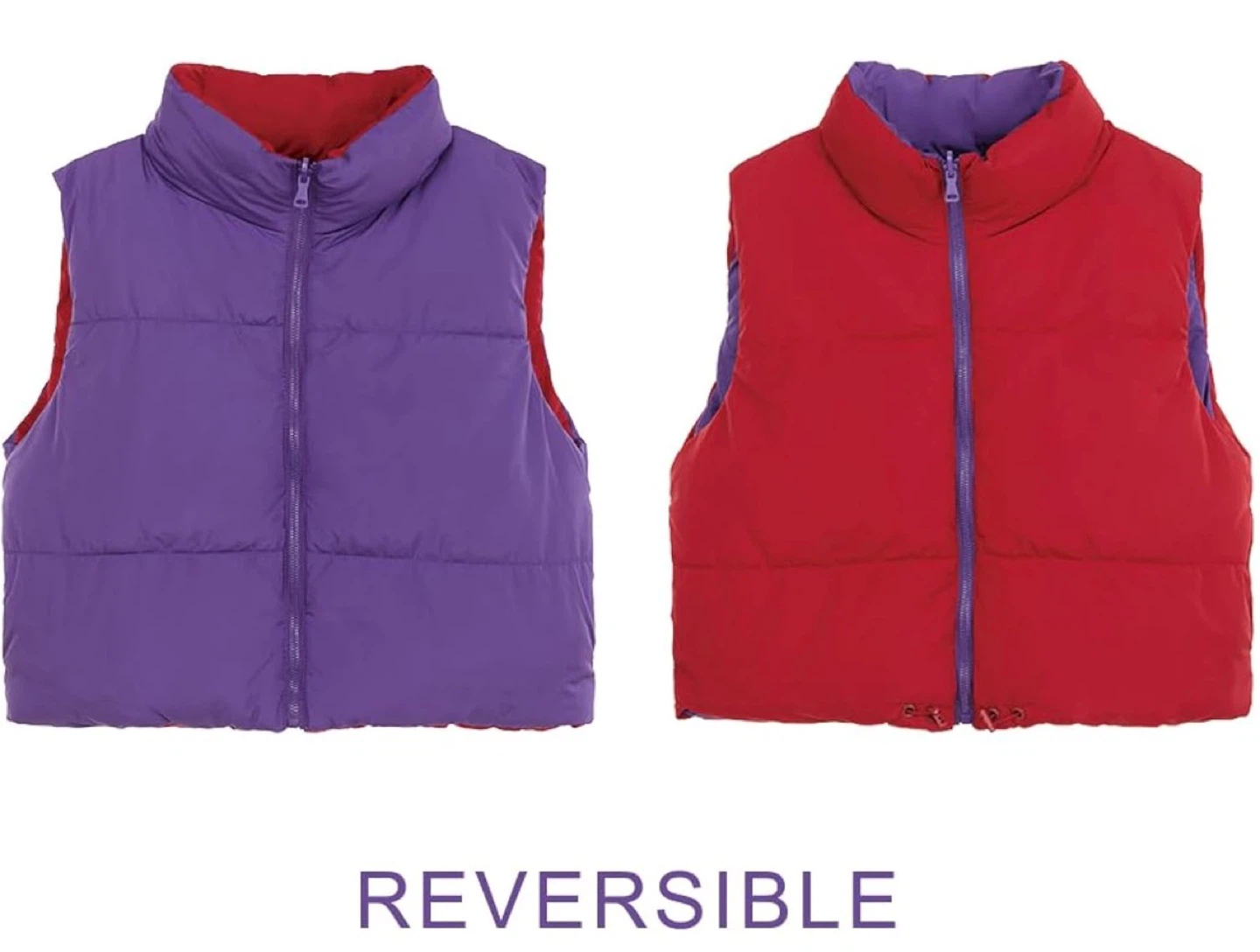 NEW! Purple and Red Reversible Crop Puffer Vest - photo 3
