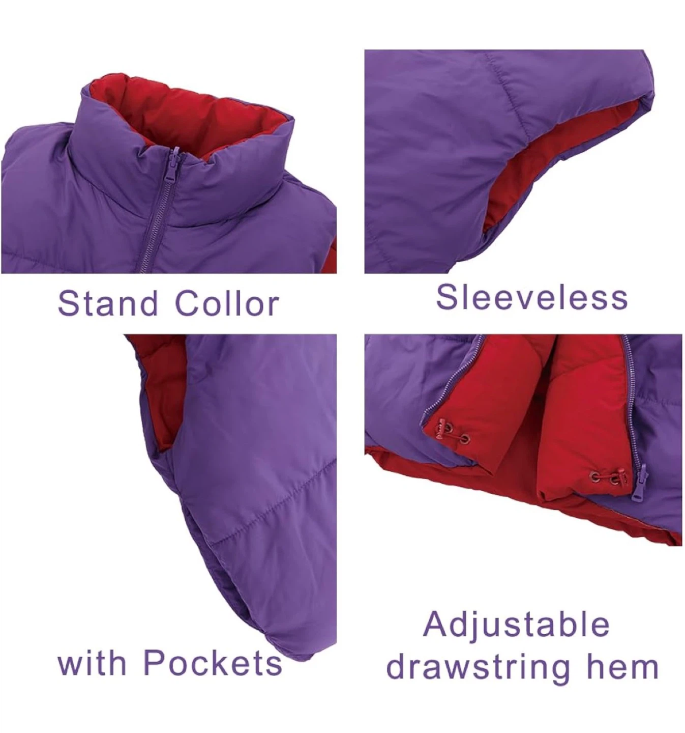 NEW! Purple and Red Reversible Crop Puffer Vest - photo 4