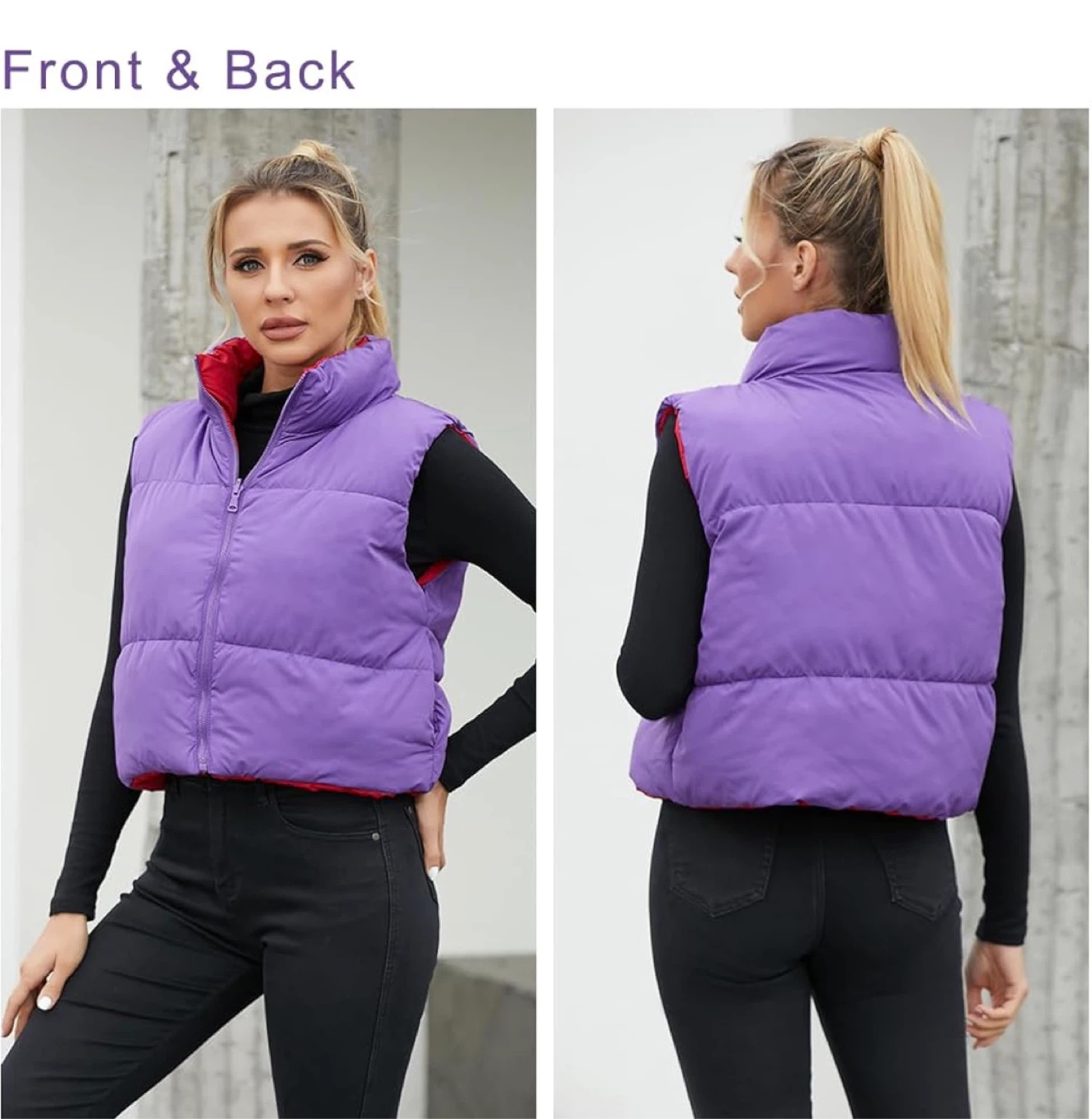 NEW! Purple and Red Reversible Crop Puffer Vest - photo 5
