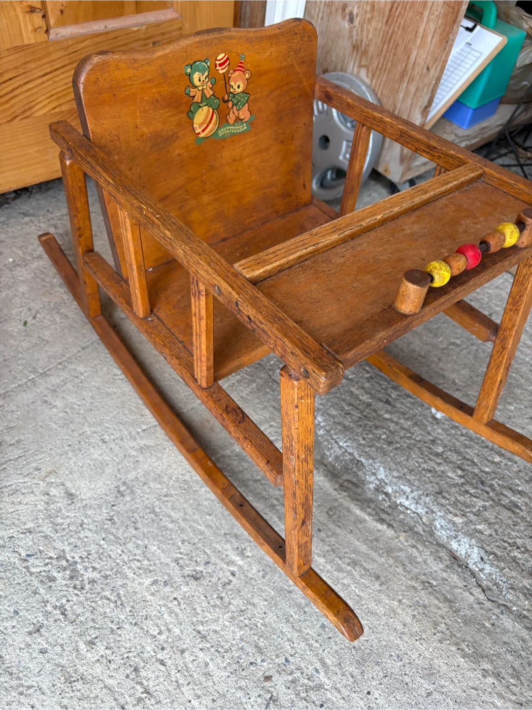 Antique Wooden Rocking High Chair with Beads - photo 2