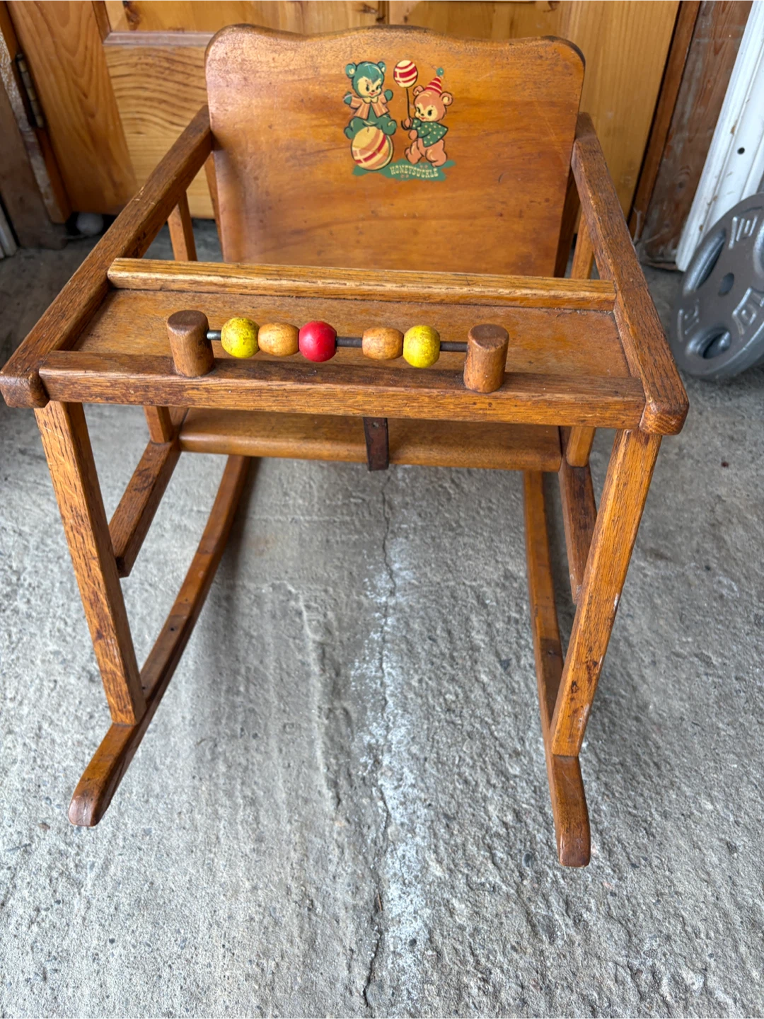 Antique Wooden Rocking High Chair with Beads