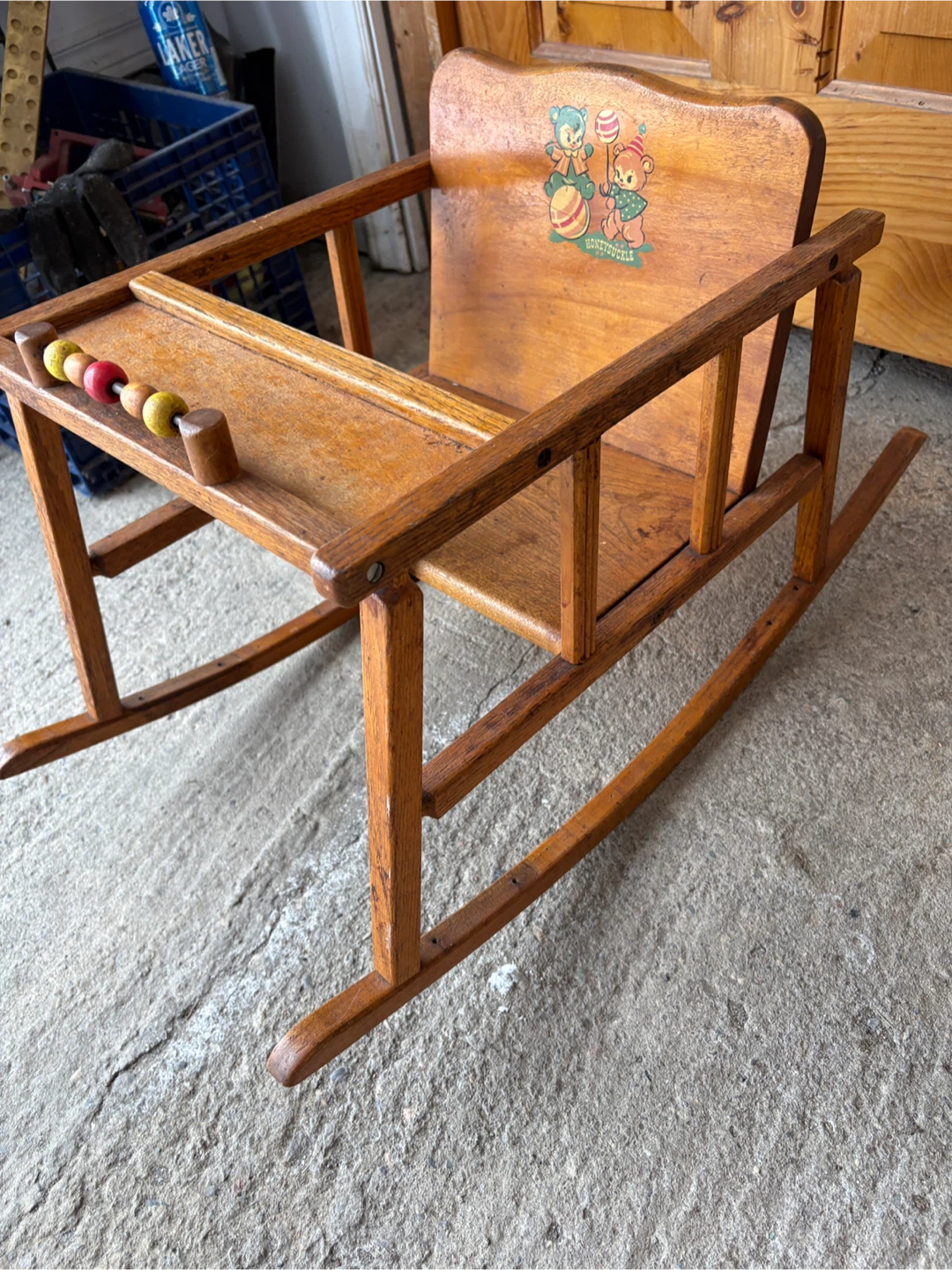 Antique Wooden Rocking High Chair with Beads - photo 5