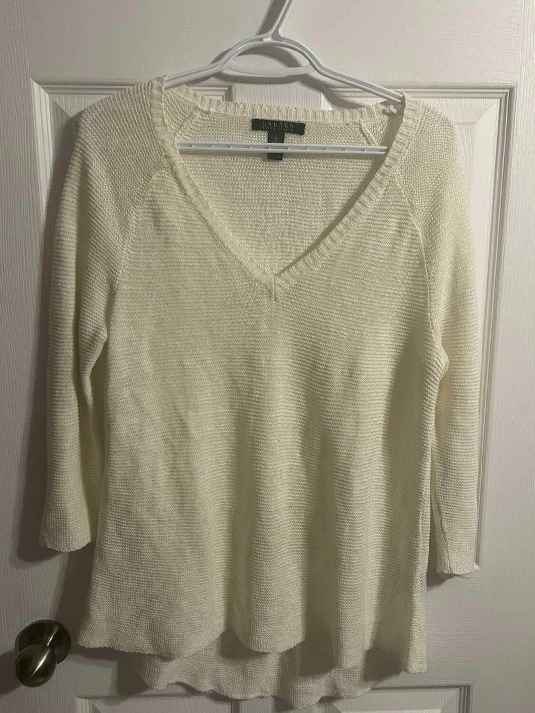 Lauren Ralph Lauren Women's Cream V-Neck Sweater - Medium