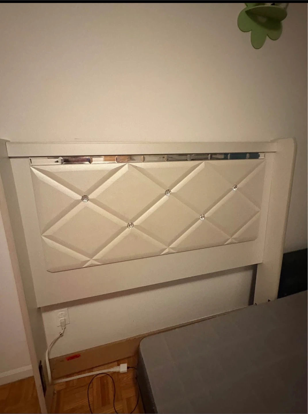 White Headboard with Crystal Accents