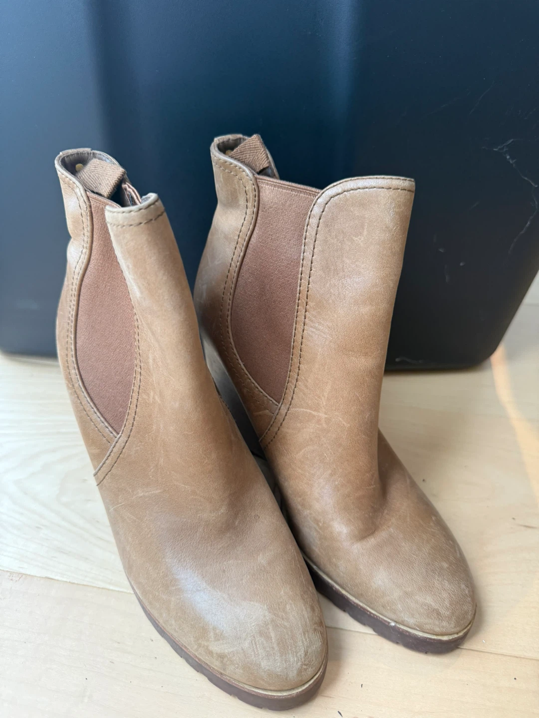 Michael Kors Women's Tan Leather Wedge Ankle Boots