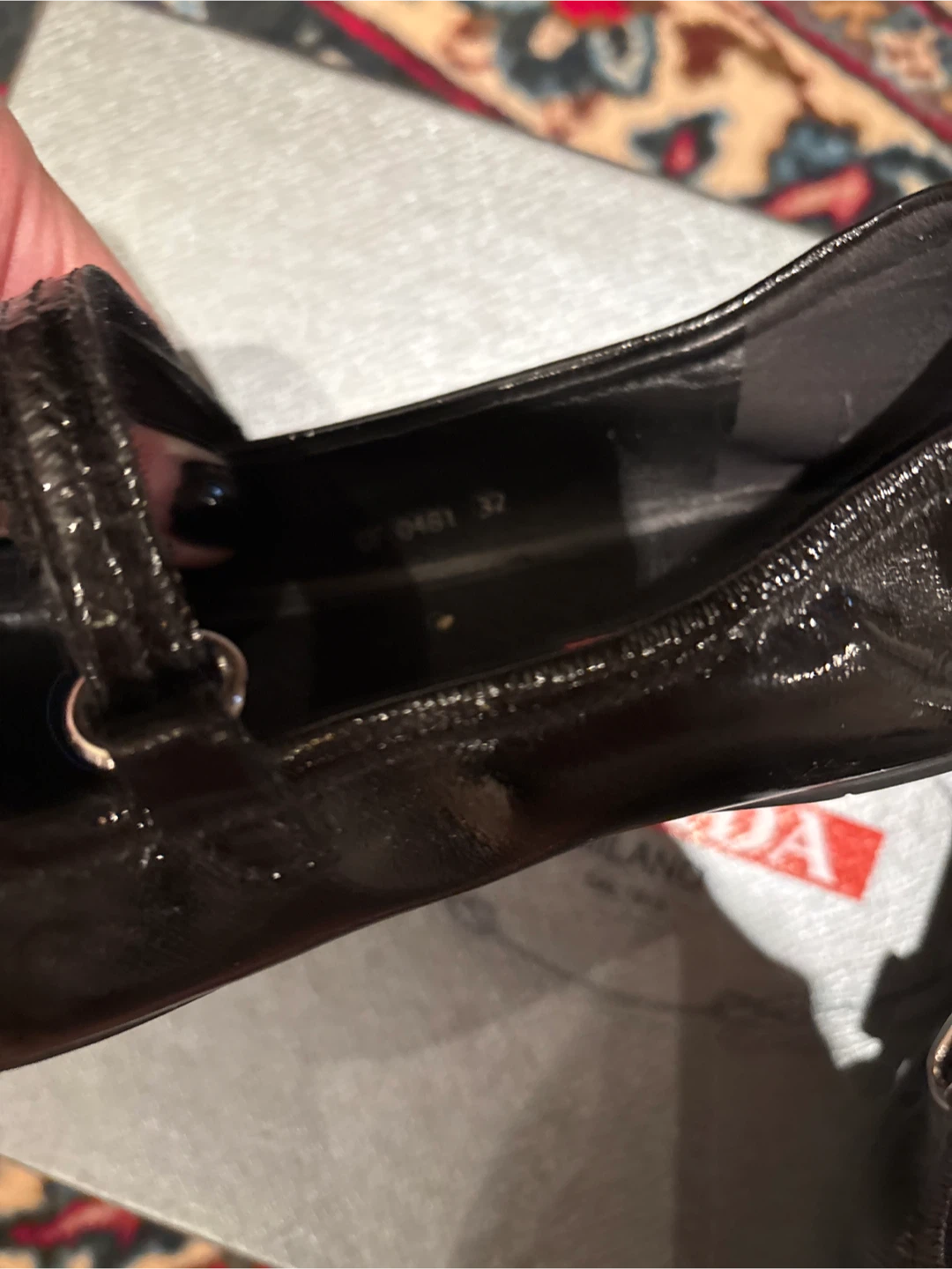Prada Black Patent Bow Mary Jane Shoes Size 32 - photo 2
