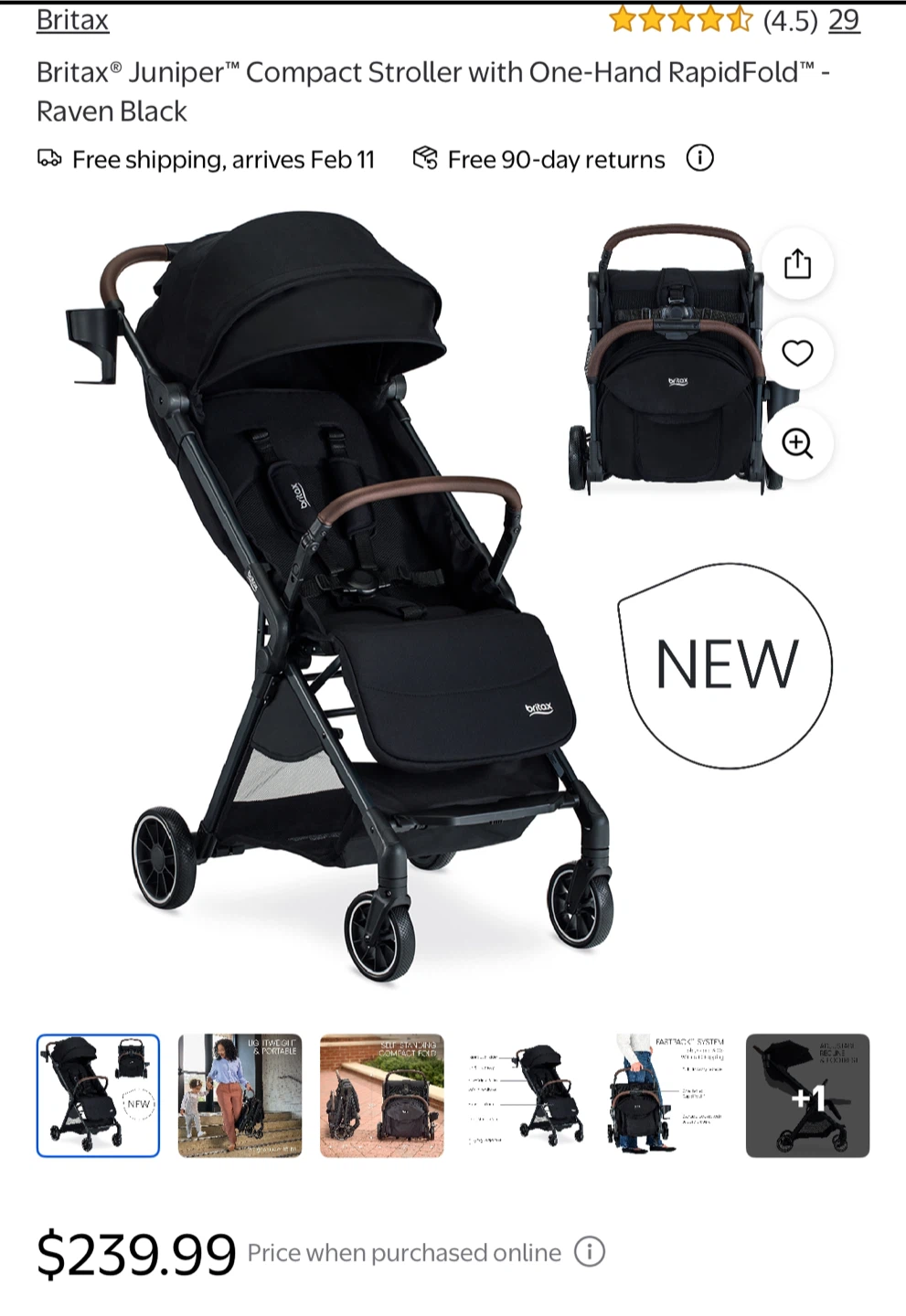 Britax Juniper Compact Stroller - Raven Black - photo 2