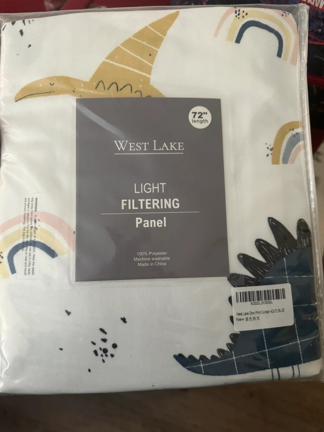 West Lake Light Filtering Panel Curtain 42x72 Blue Dino Print