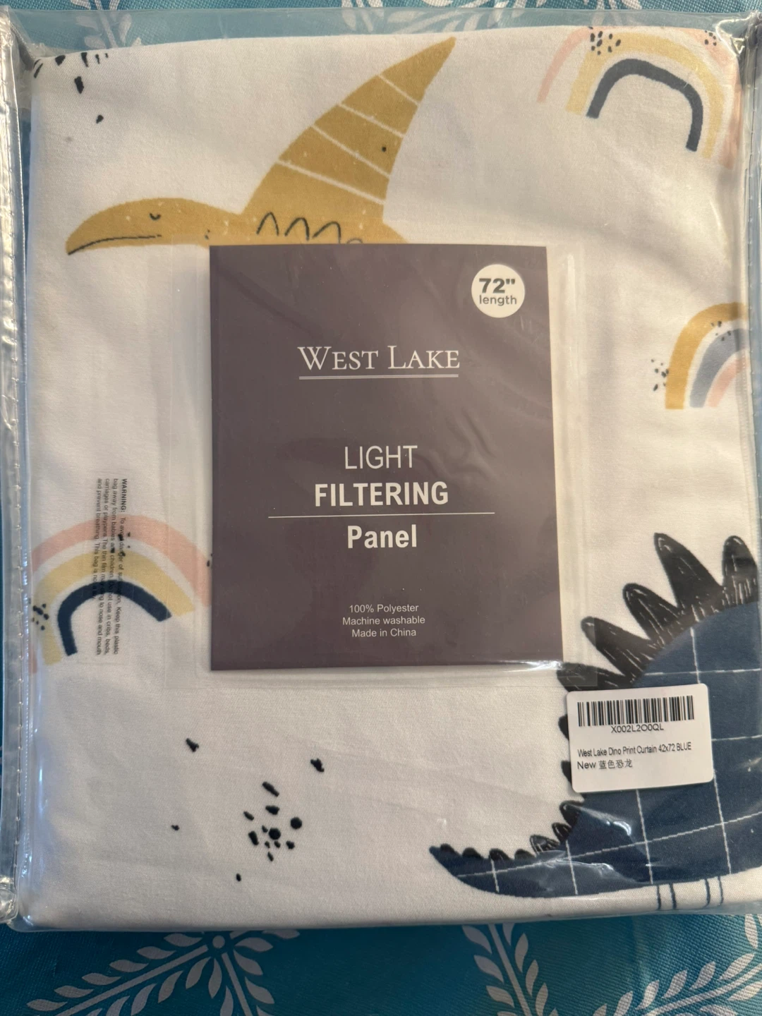 West Lake Light Filtering Panel Curtain 42x72 Blue Dino Print - photo 2