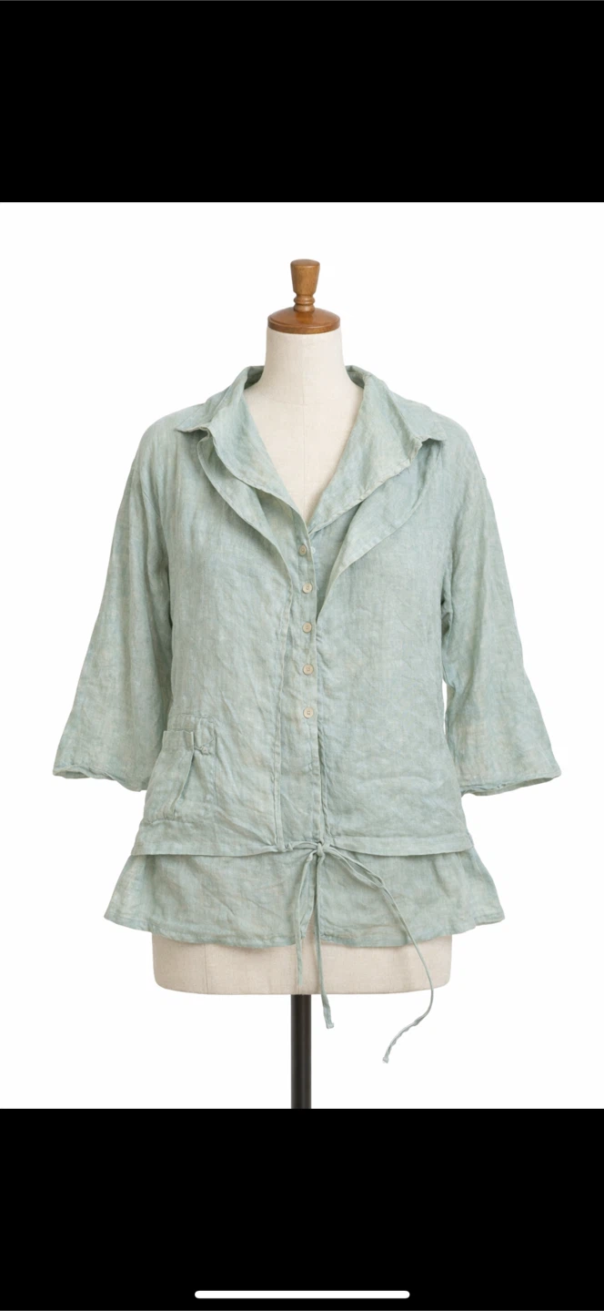 Cream layered Linen Button-Up Shirt - Mint Green